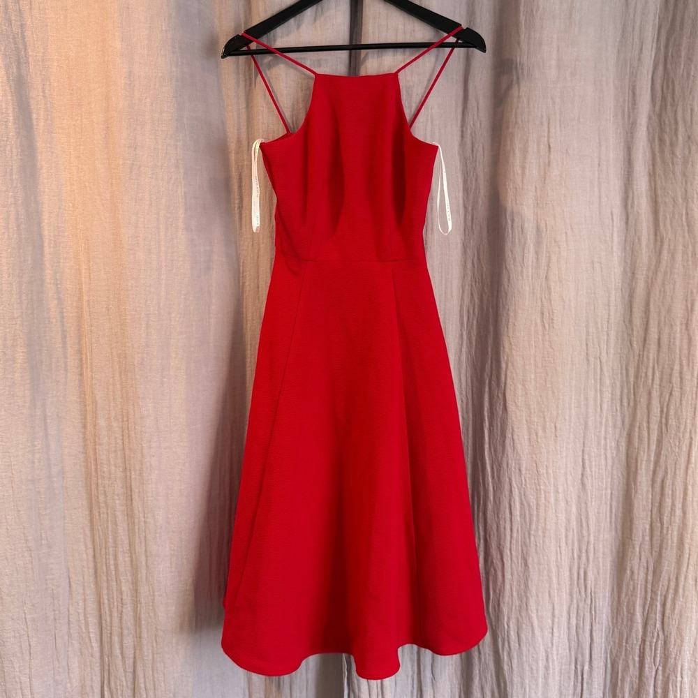 Black Halo Red High Neck Halter A-Line Midi Dress Sleeveless Cocktail Wedding